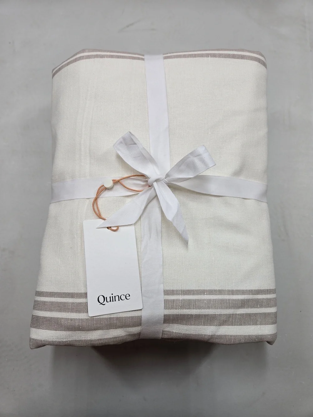 NWT QUINCE Set 2 48x96 Coastal Stripe Linen Cotton Curtains Ivory/Natural 9229